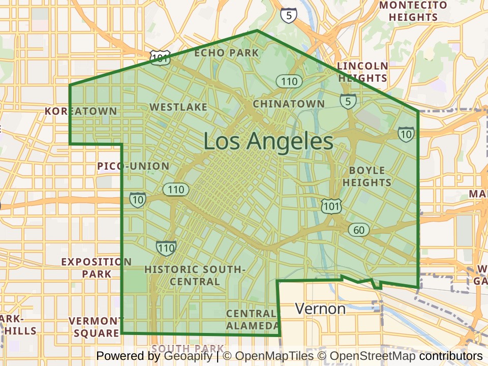 Map of the Central Los Angeles, CA scan area. Opens it on the coverage map