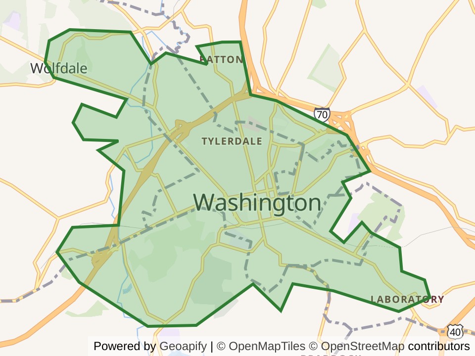 Map of the Washington, PA scan area. Opens it on the coverage map